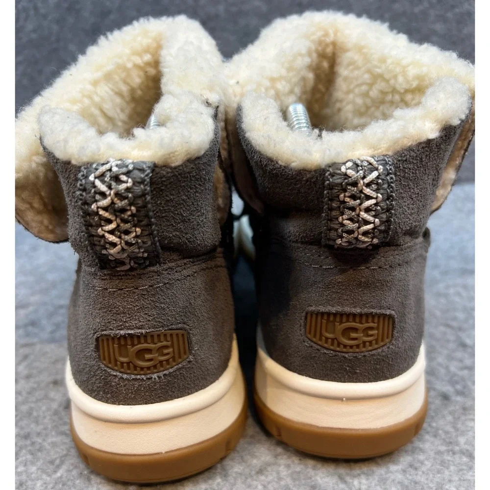 UGG Lakesider Heritage Lace Charcoal Gray Suede Shearling Boots Womens Size 10